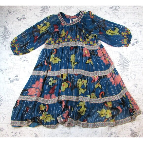 Anthropologie Verb Pallavi Singhee Eulalia Shimmer Tunic Dress Blue Floral 2 S - Picture 3 of 10